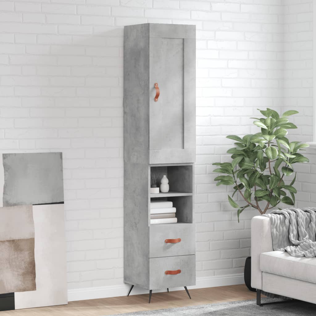 Highboard betonggrå 34,5x34x180 cm konstruert tre