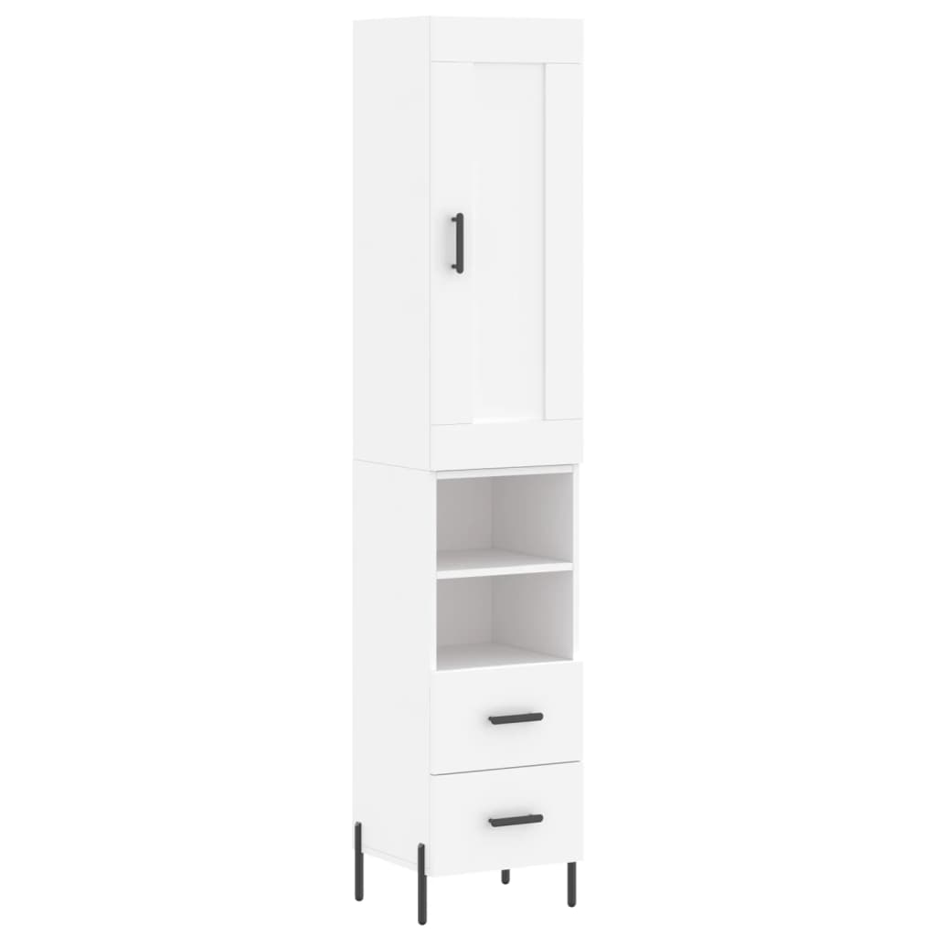 Highboard hvit 34,5x34x180 cm konstruert tre