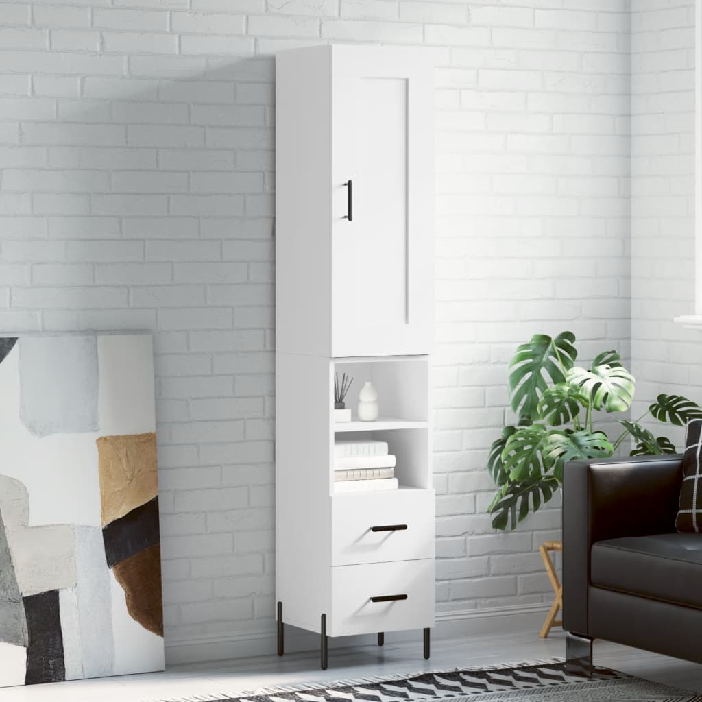 Highboard hvit 34,5x34x180 cm konstruert tre