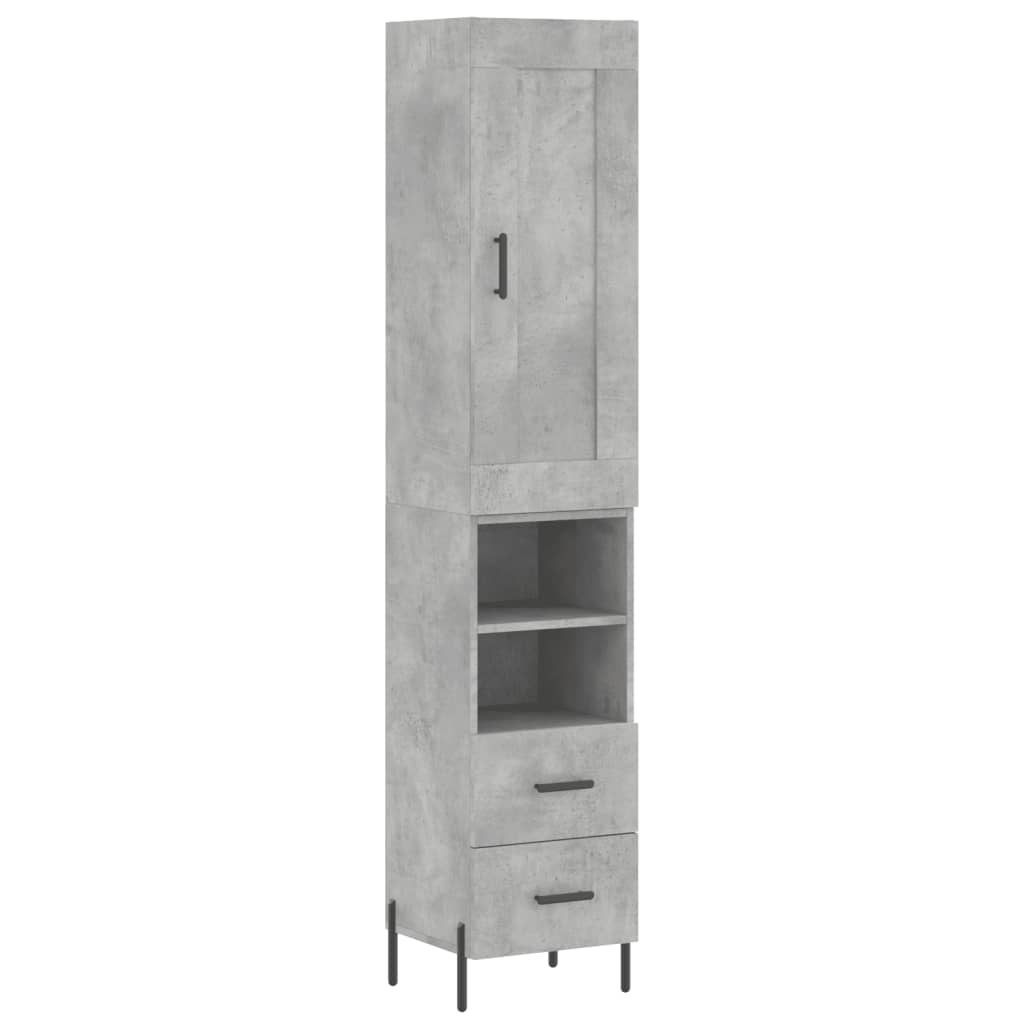 Highboard betonggrå 34,5x34x180 cm konstruert tre