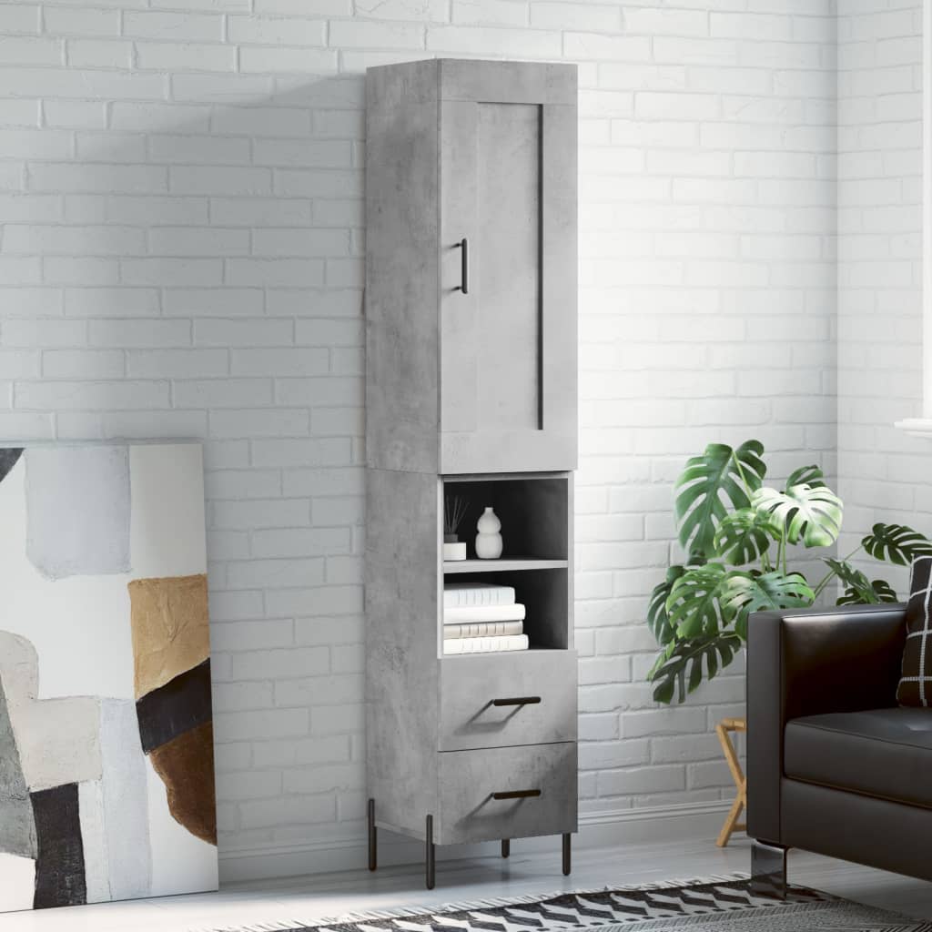 Highboard betonggrå 34,5x34x180 cm konstruert tre