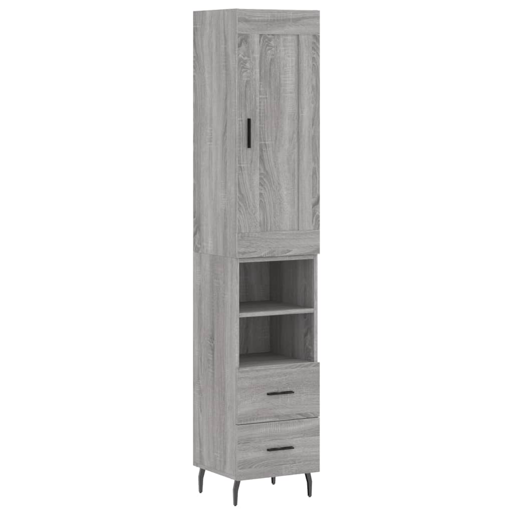 Highboard grå sonoma 34,5x34x180 cm konstruert tre