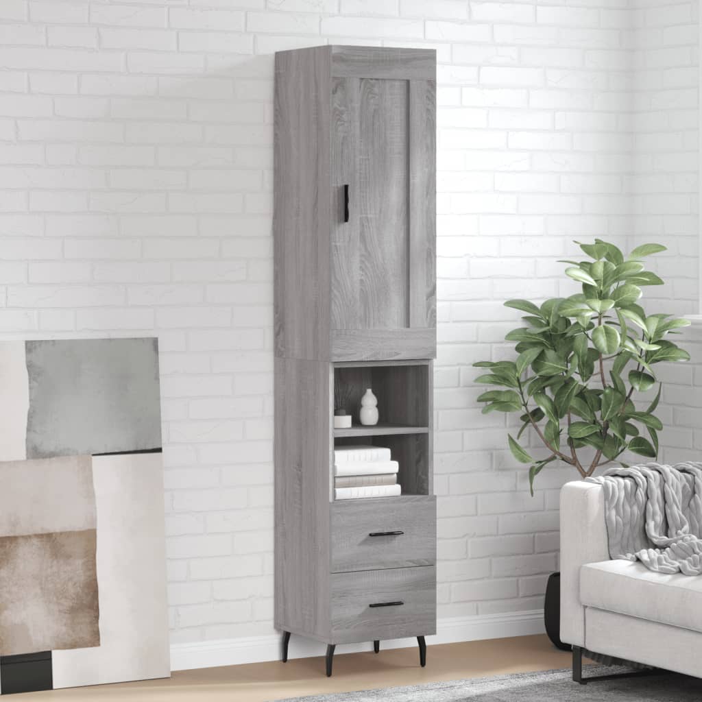 Highboard grå sonoma 34,5x34x180 cm konstruert tre