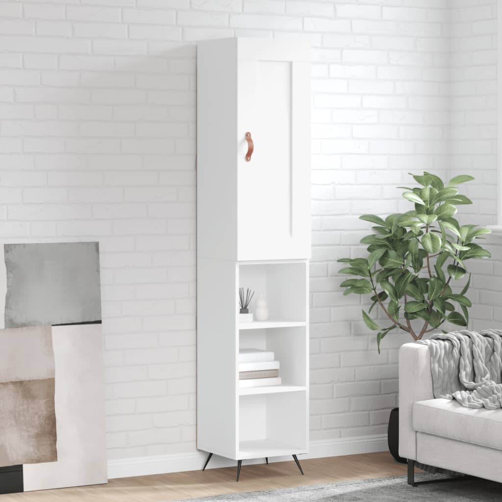 Highboard hvit 34,5x34x180 cm konstruert tre