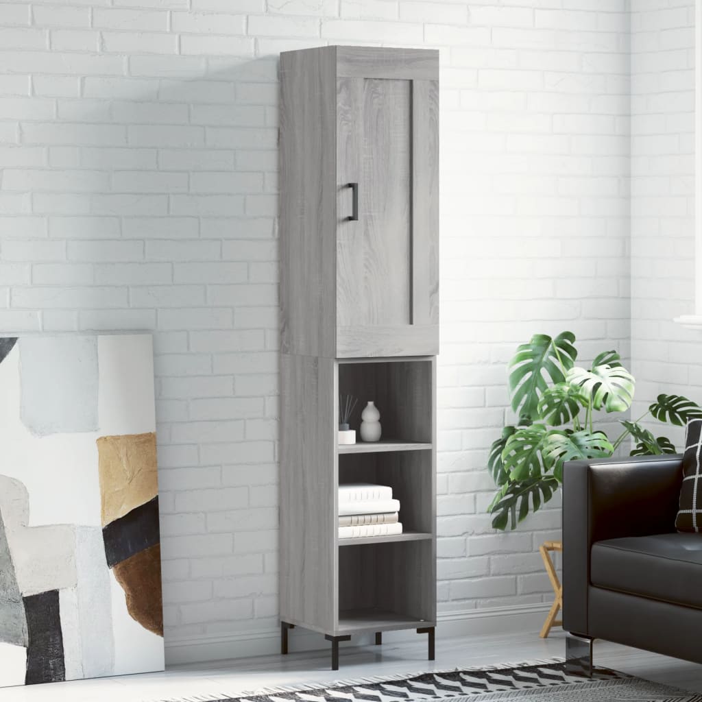 Highboard grå sonoma 34,5x34x180 cm konstruert tre