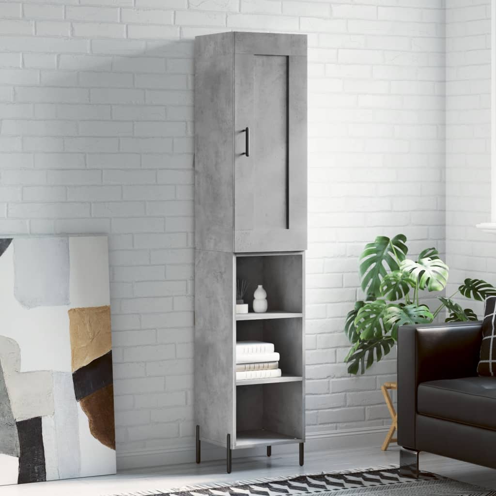 Highboard betonggrå 34,5x34x180 cm konstruert tre