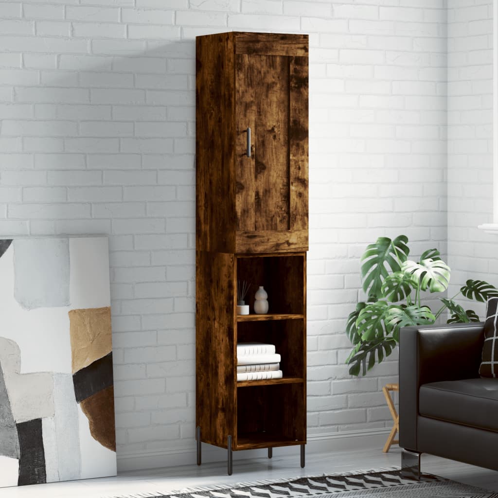 Highboard røkt eik 34,5x34x180 cm konstruert tre