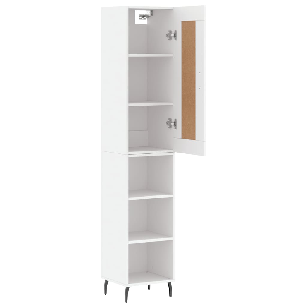 Highboard hvit 34,5x34x180 cm konstruert tre