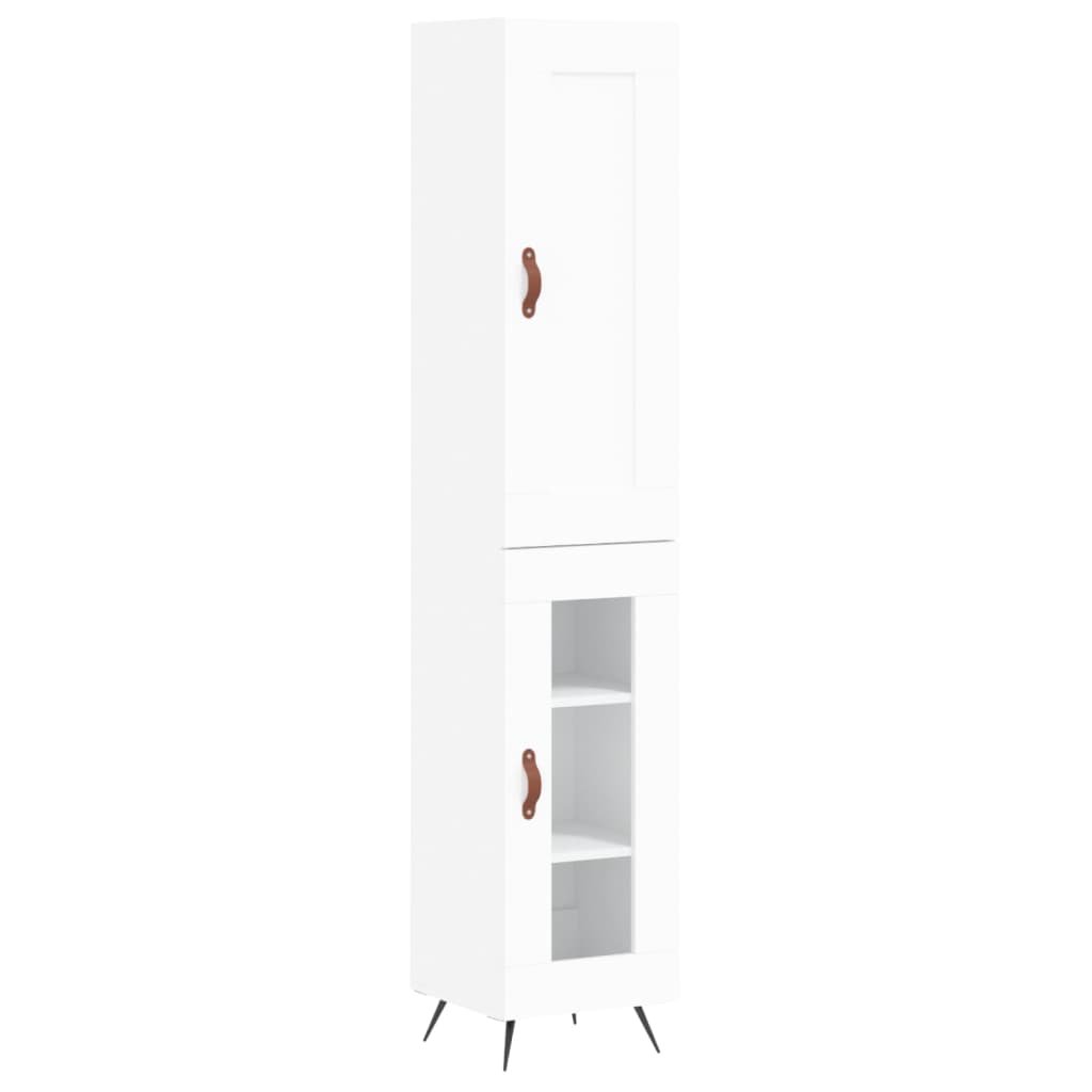 Highboard hvit 34,5x34x180 cm konstruert tre
