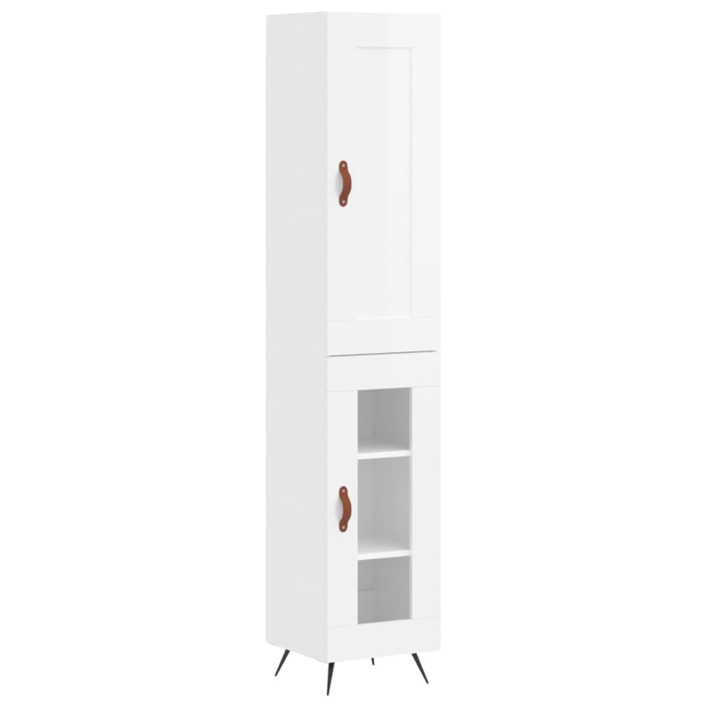 Highboard høyglans hvit 34,5x34x180 cm konstruert tre