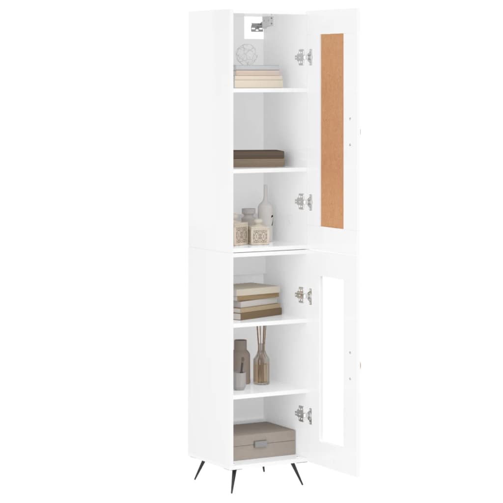 Highboard høyglans hvit 34,5x34x180 cm konstruert tre
