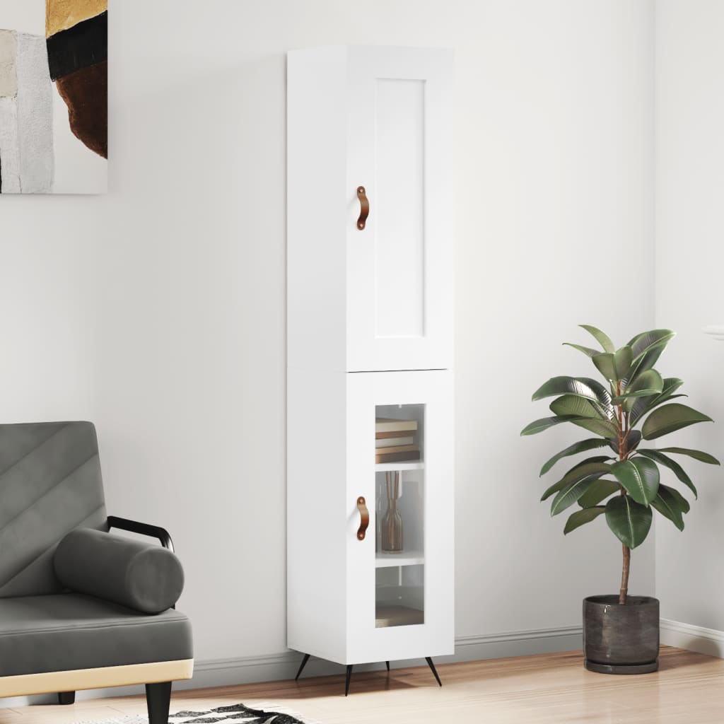 Highboard høyglans hvit 34,5x34x180 cm konstruert tre