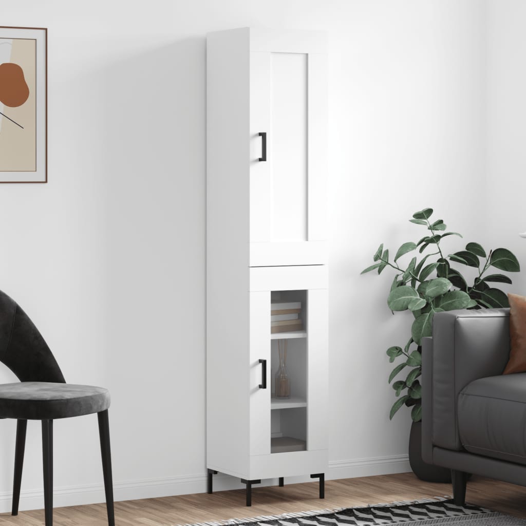 Highboard hvit 34,5x34x180 cm konstruert tre