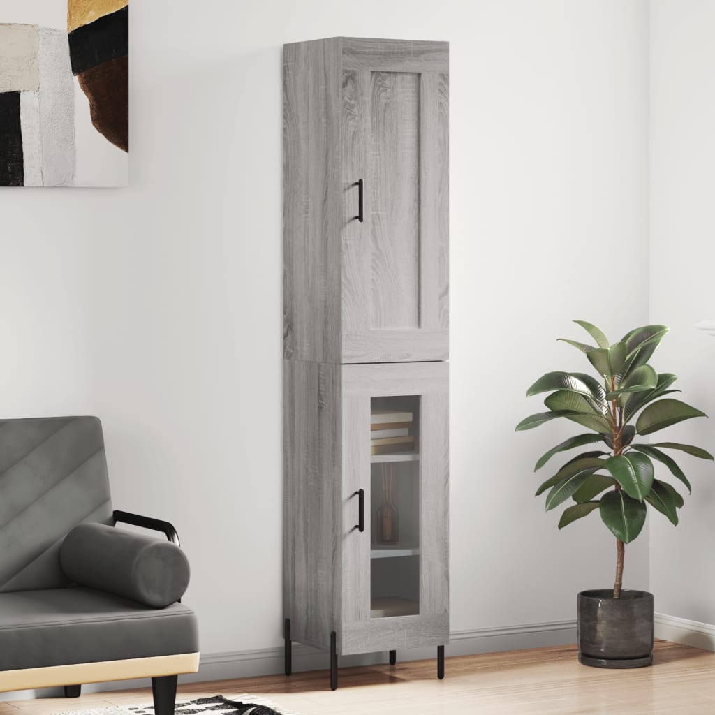 Highboard grå sonoma 34,5x34x180 cm konstruert tre
