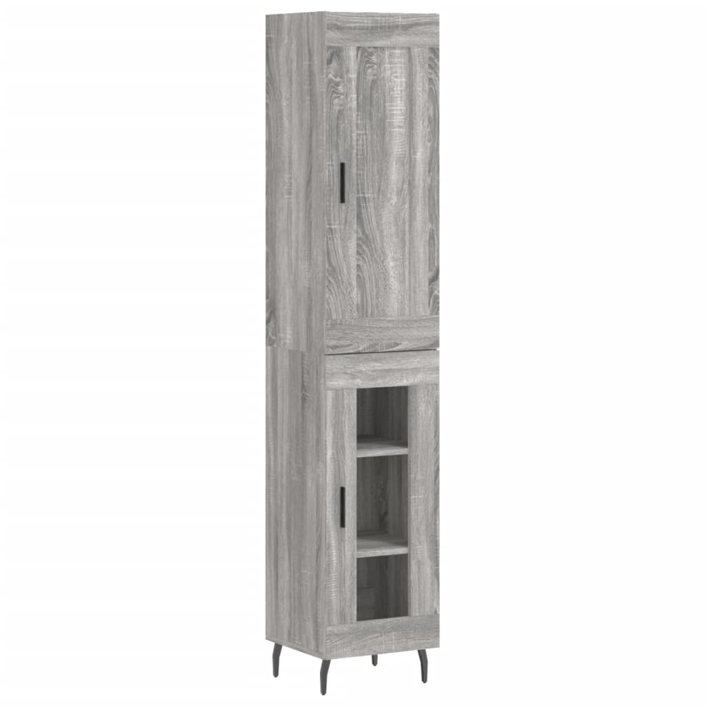Highboard grå sonoma 34,5x34x180 cm konstruert tre