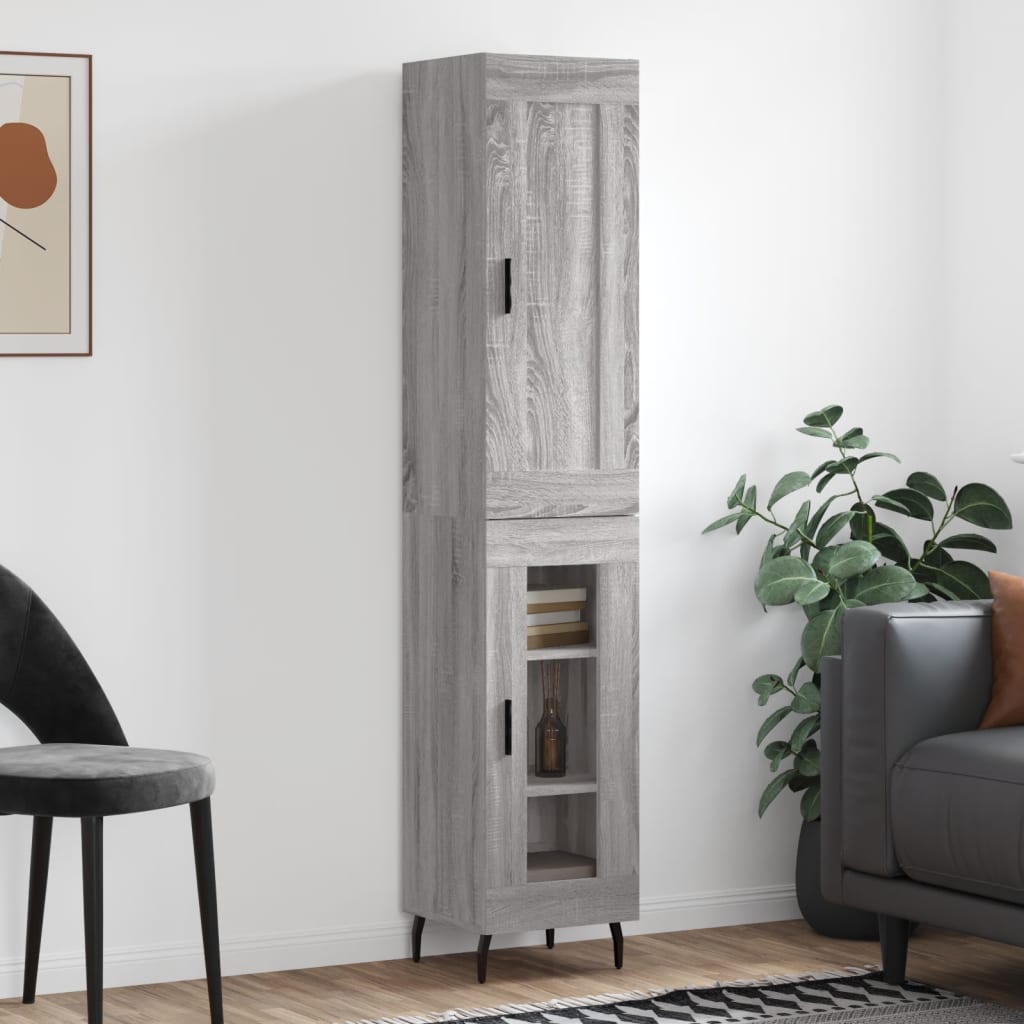Highboard grå sonoma 34,5x34x180 cm konstruert tre