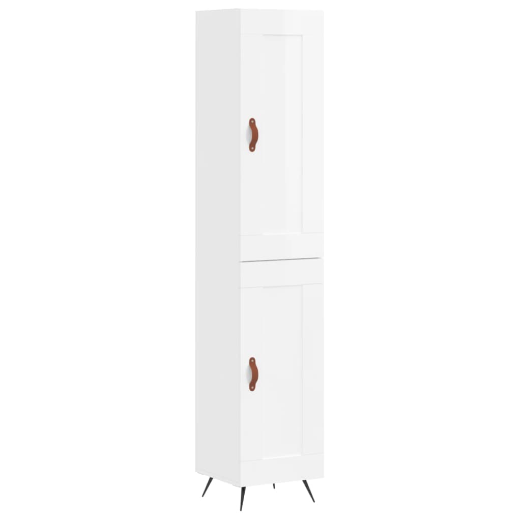 Highboard høyglans hvit 34,5x34x180 cm konstruert tre