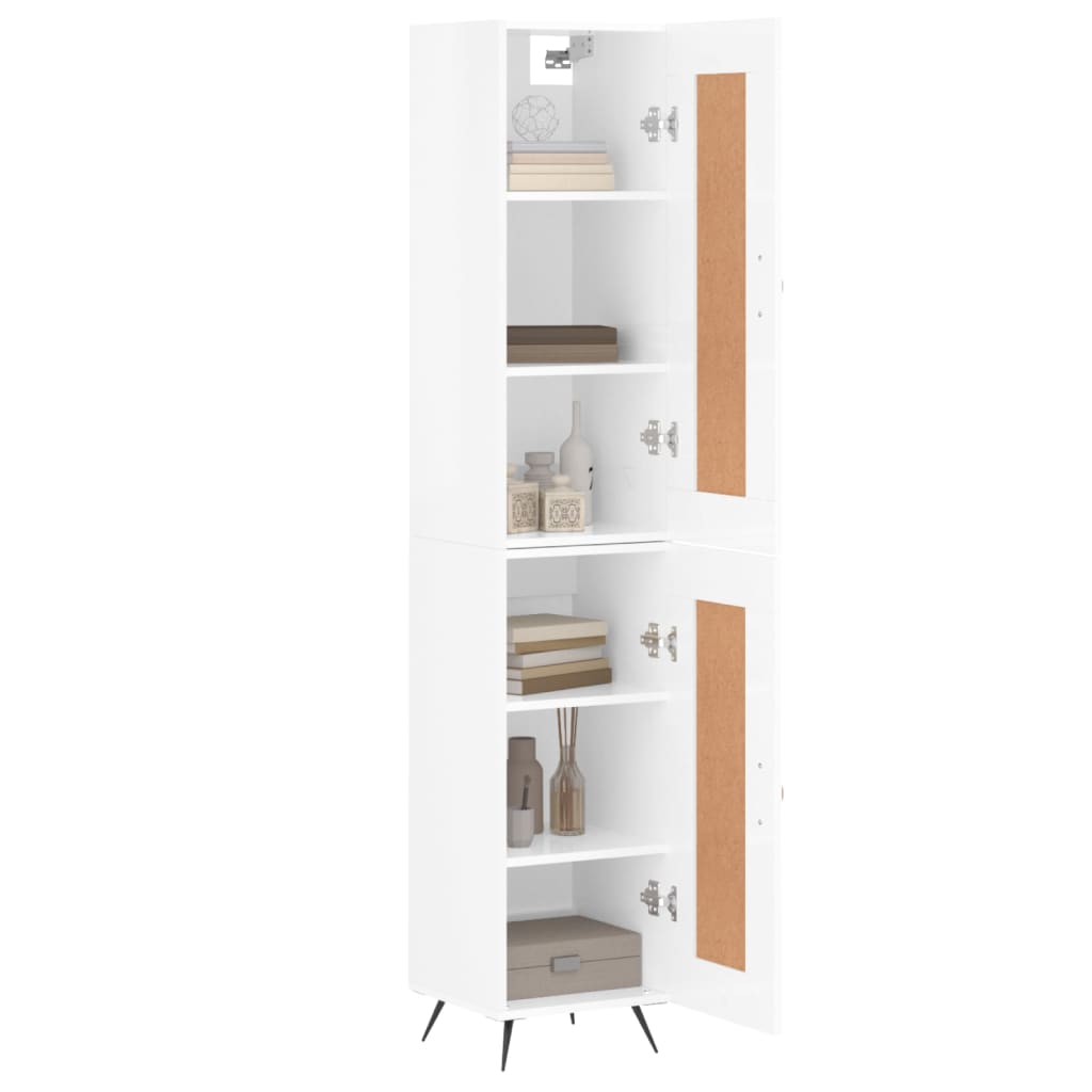 Highboard høyglans hvit 34,5x34x180 cm konstruert tre