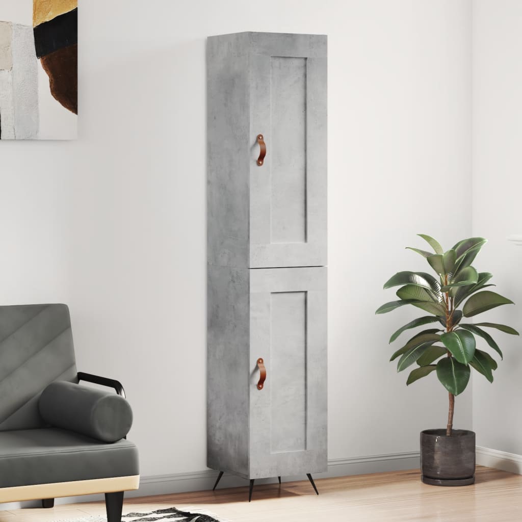 Highboard betonggrå 34,5x34x180 cm konstruert tre