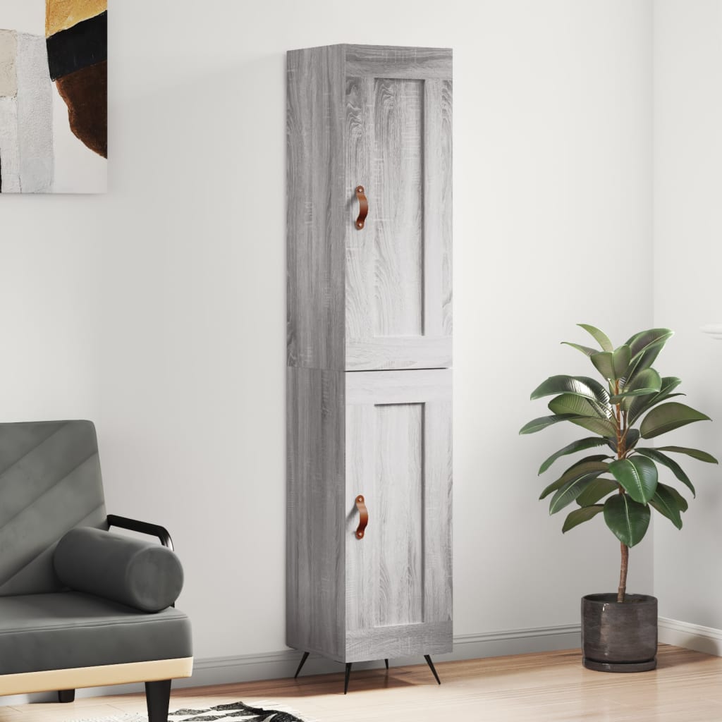 Highboard grå sonoma 34,5x34x180 cm konstruert tre