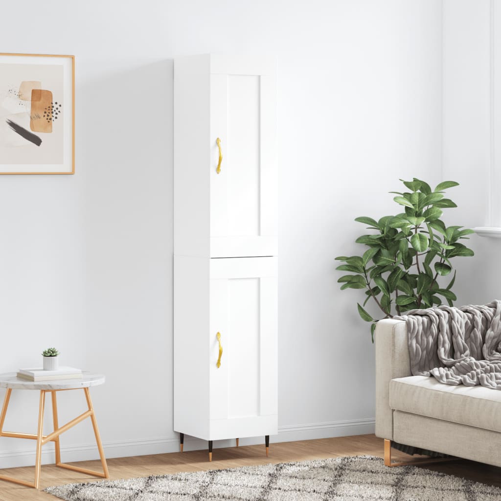 Highboard hvit 34,5x34x180 cm konstruert tre