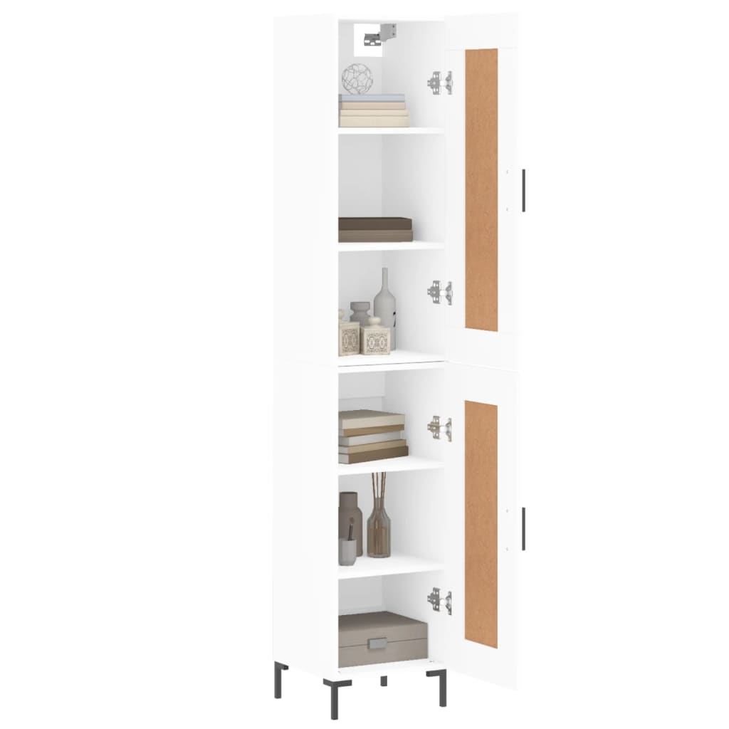 Highboard hvit 34,5x34x180 cm konstruert tre