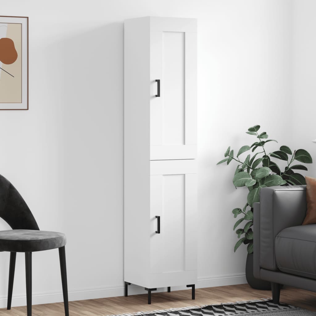 Highboard hvit 34,5x34x180 cm konstruert tre