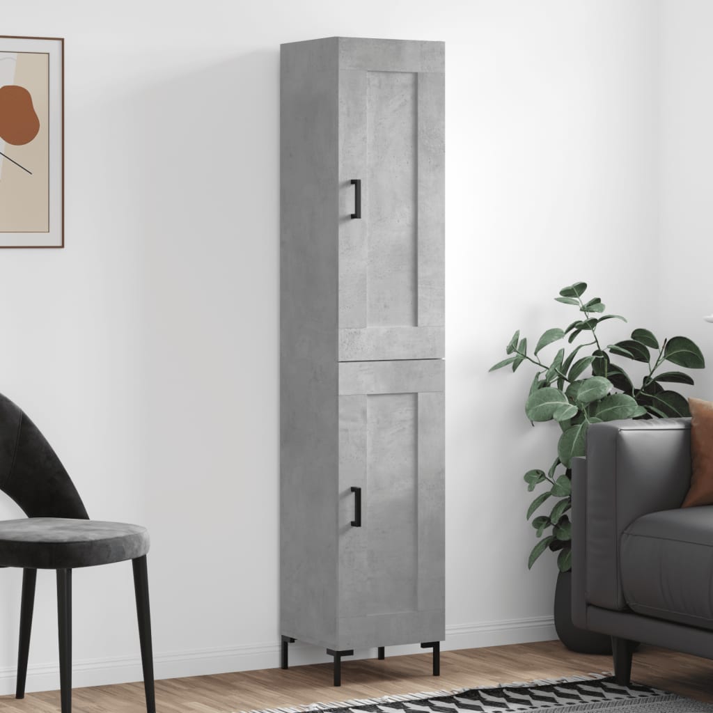Highboard betonggrå 34,5x34x180 cm konstruert tre