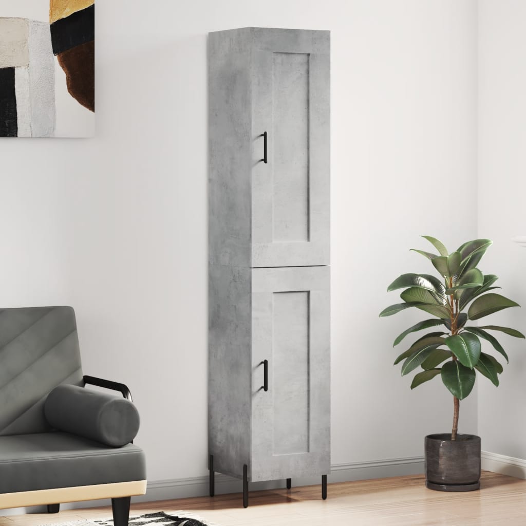 Highboard betonggrå 34,5x34x180 cm konstruert tre
