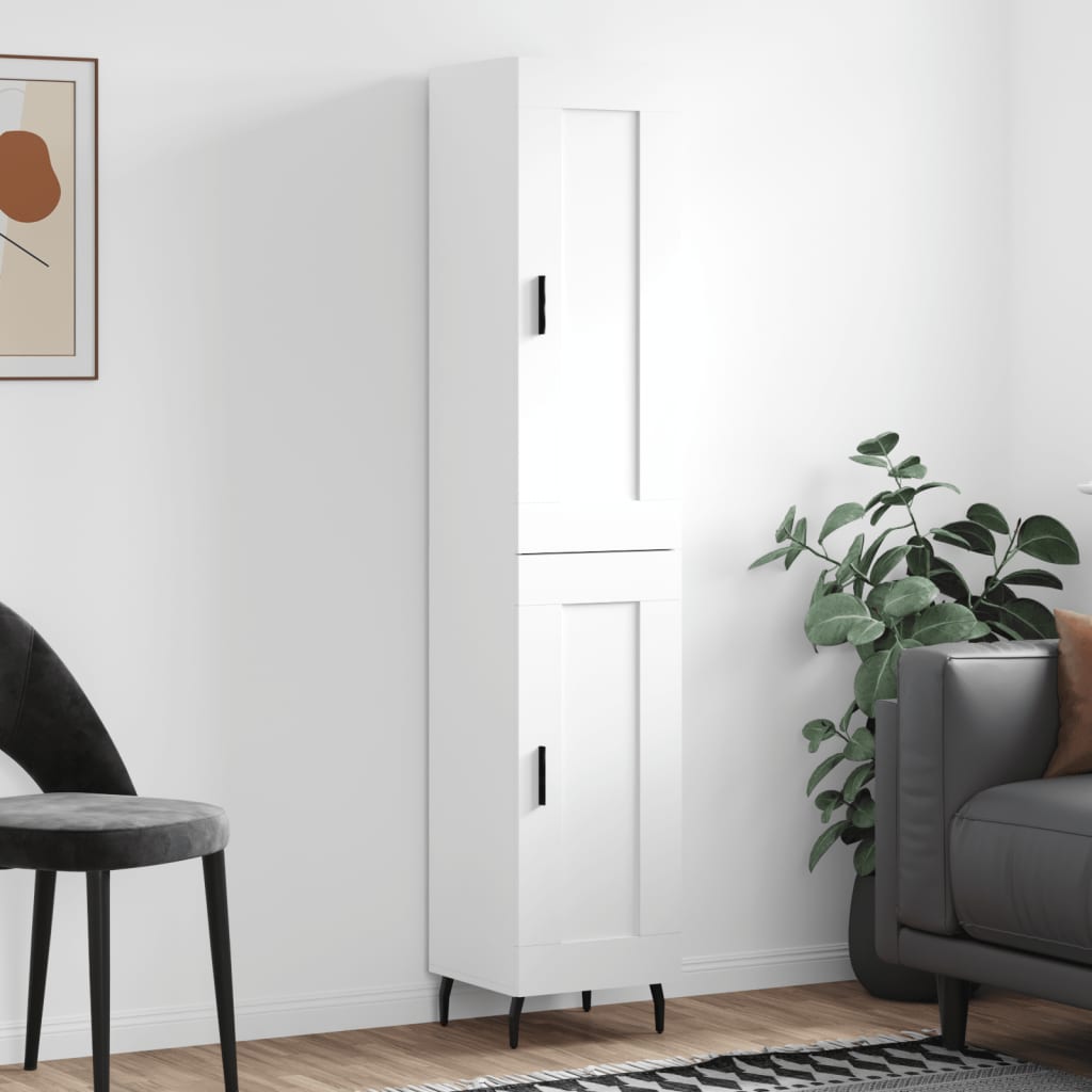 Highboard hvit 34,5x34x180 cm konstruert tre