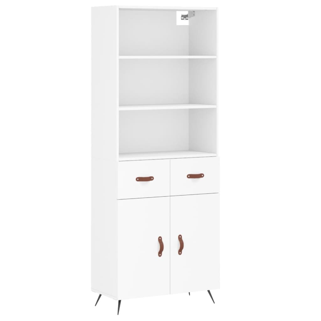 Highboard hvit 69,5x34x180 cm konstruert tre