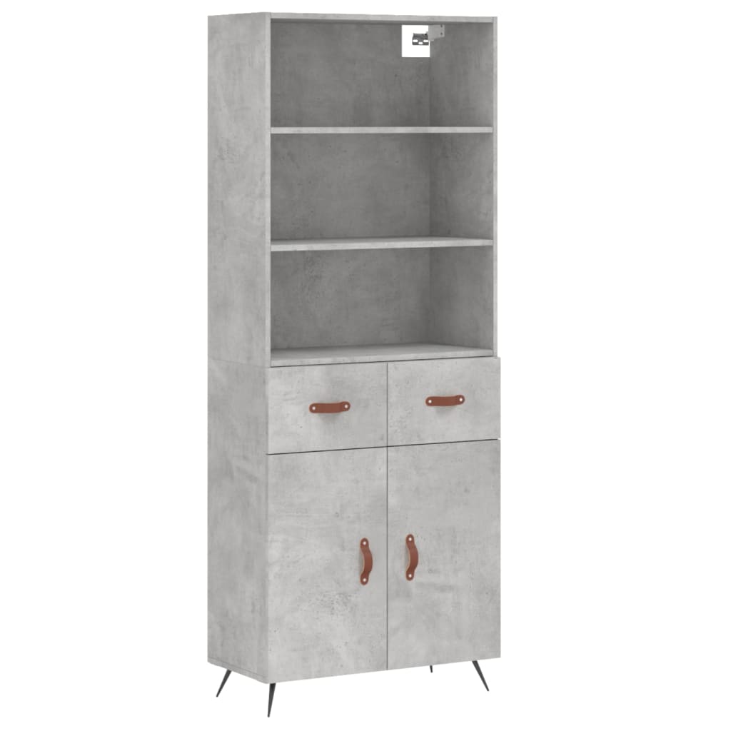 Highboard betonggrå 69,5x34x180 cm konstruert tre