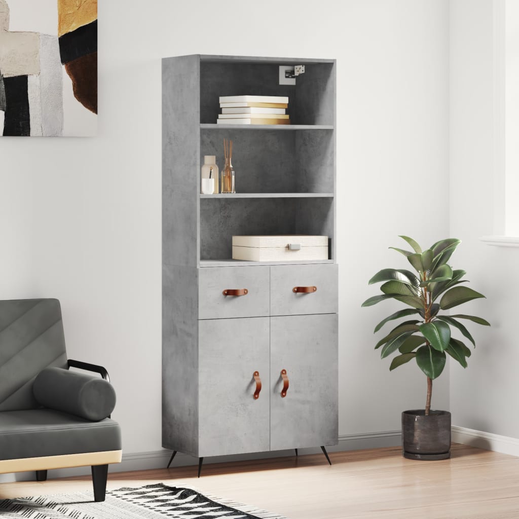 Highboard betonggrå 69,5x34x180 cm konstruert tre
