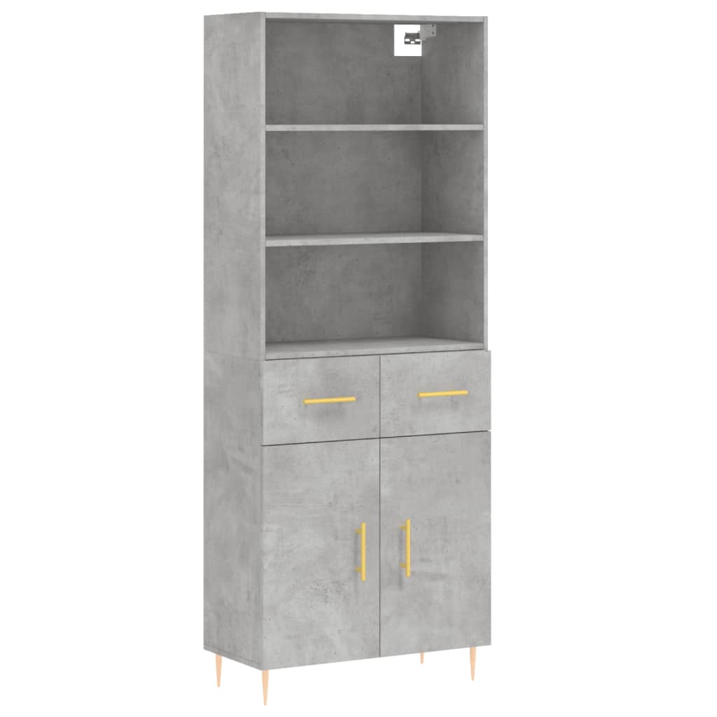 Highboard betonggrå 69,5x34x180 cm konstruert tre