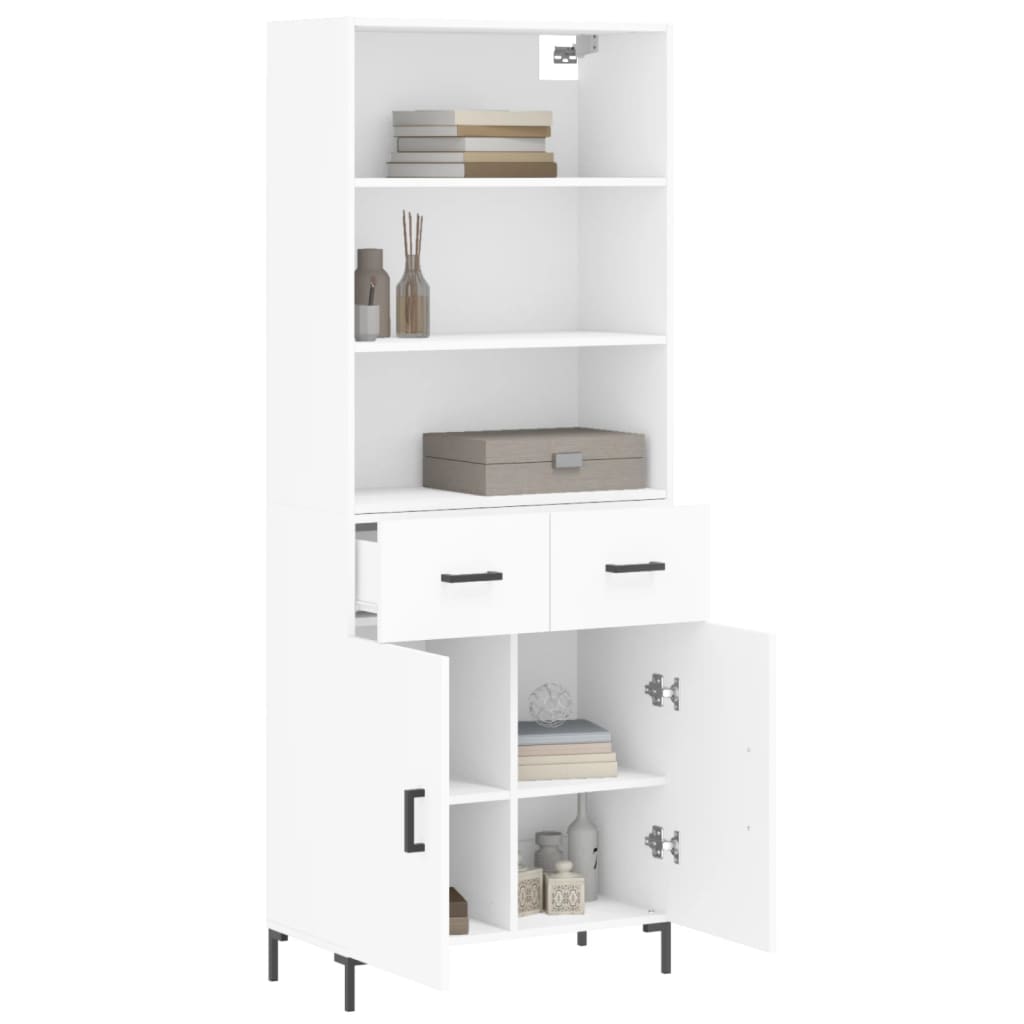 Highboard hvit 69,5x34x180 cm konstruert tre