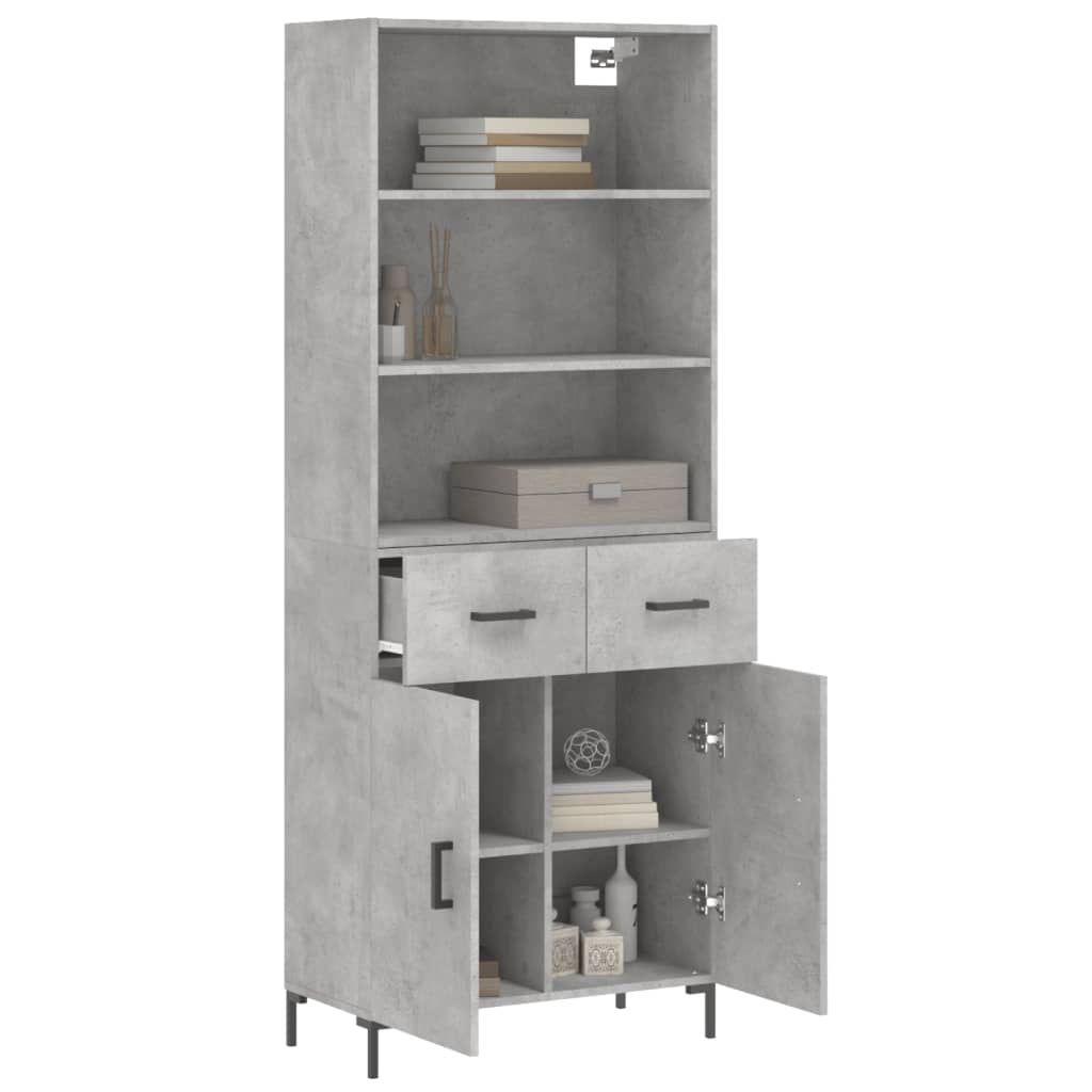 Highboard betonggrå 69,5x34x180 cm konstruert tre