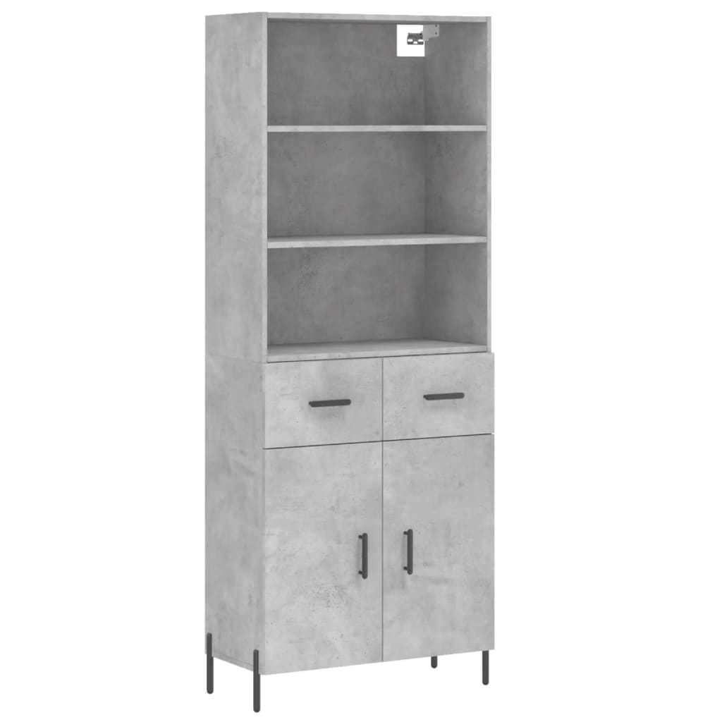Highboard betonggrå 69,5x34x180 cm konstruert tre