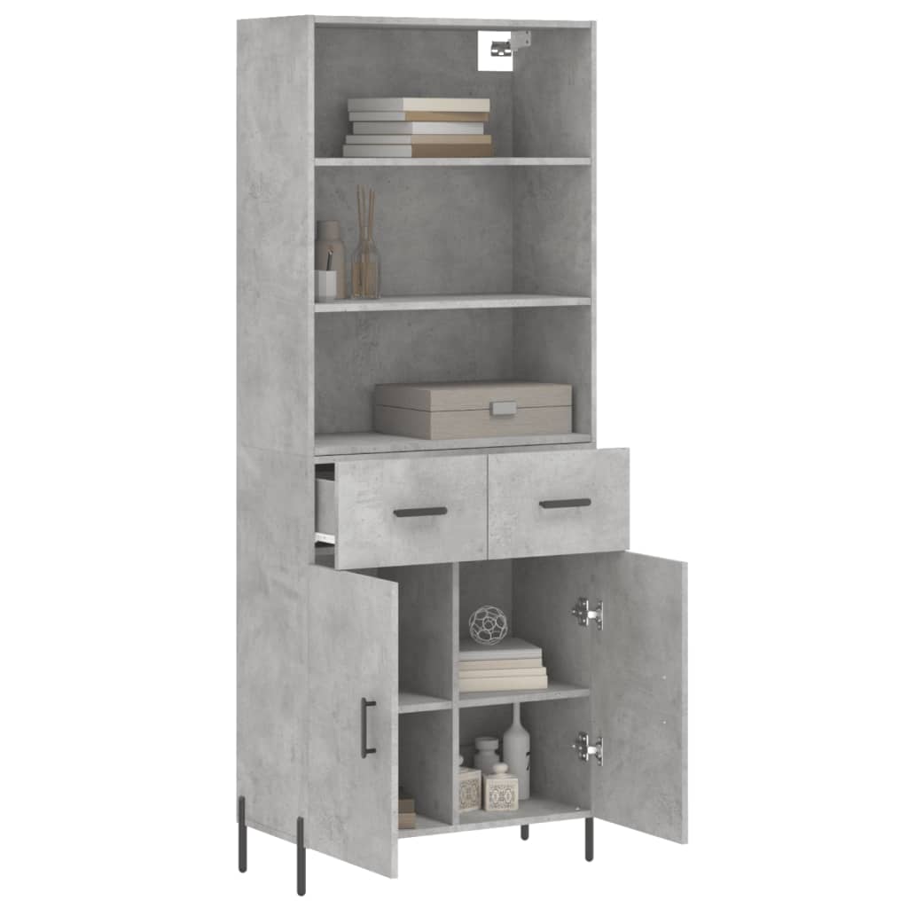 Highboard betonggrå 69,5x34x180 cm konstruert tre