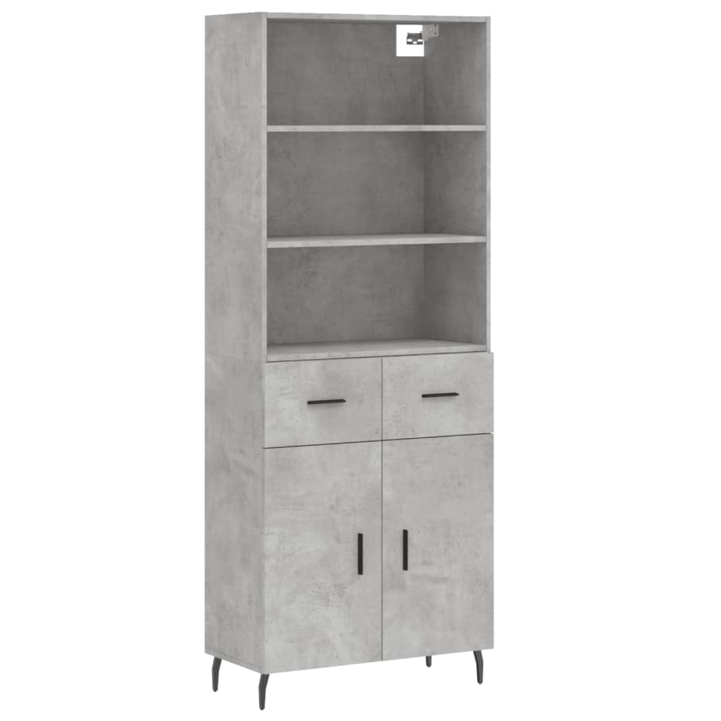 Highboard betonggrå 69,5x34x180 cm konstruert tre