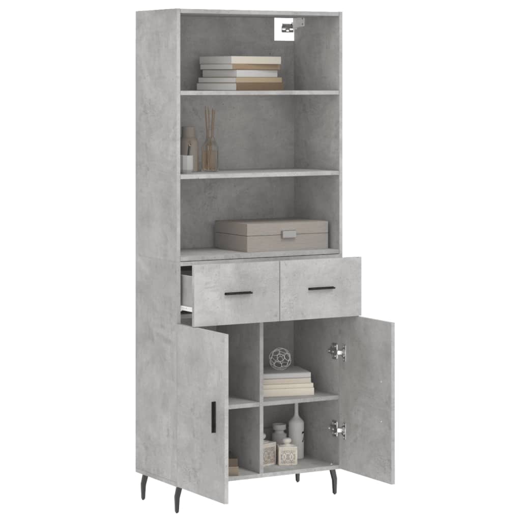 Highboard betonggrå 69,5x34x180 cm konstruert tre
