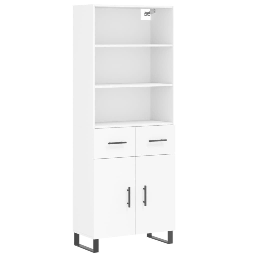 Highboard hvit 69,5x34x180 cm konstruert tre