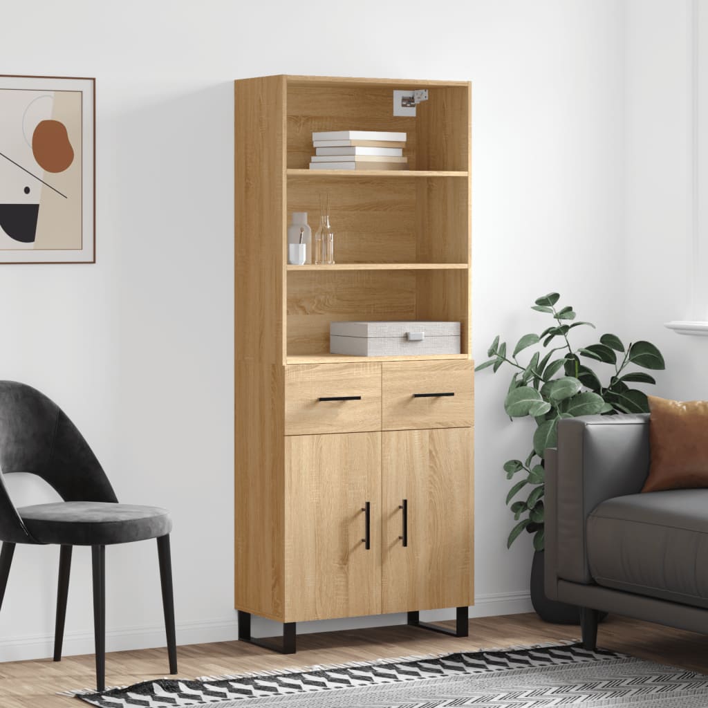 Highboard sonoma eik 69,5x34x180 cm konstruert tre