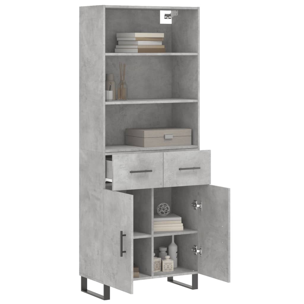 Highboard betonggrå 69,5x34x180 cm konstruert tre