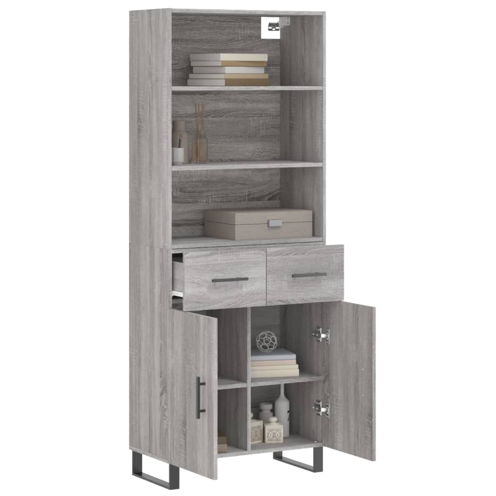 Highboard grå sonoma 69,5x34x180 cm konstruert tre
