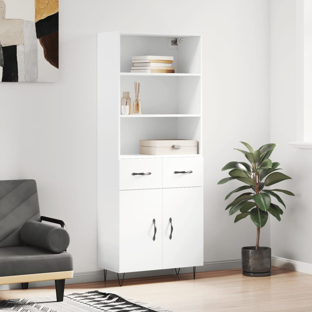 Highboard hvit 69,5x34x180 cm konstruert tre