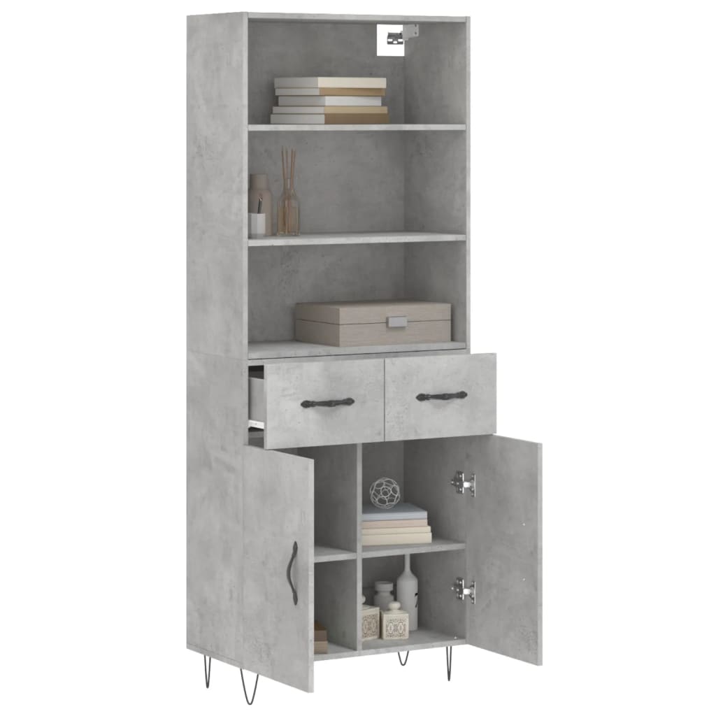 Highboard betonggrå 69,5x34x180 cm konstruert tre