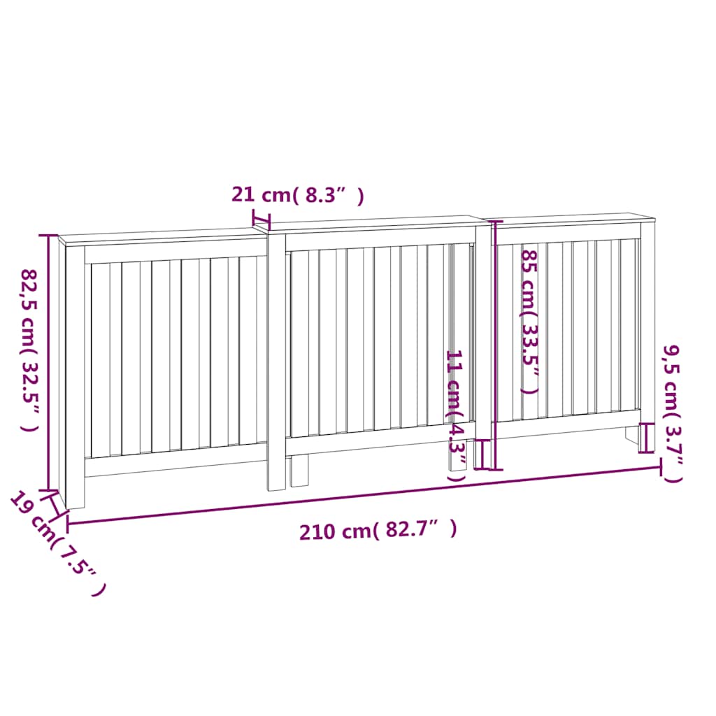 Radiatordeksel 210x21x85 cm heltre furu vidaXL