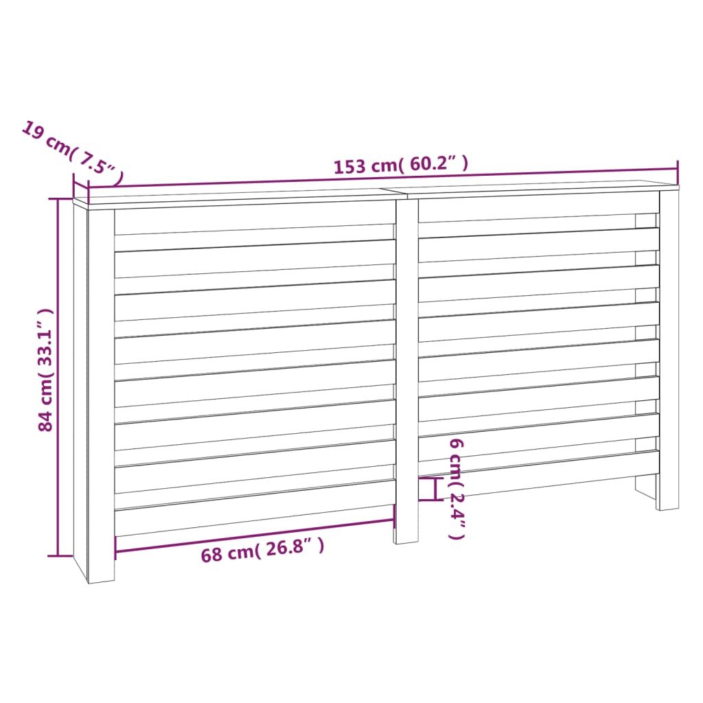 Radiatordeksel hvit 153x19x84 cm heltre furu vidaXL