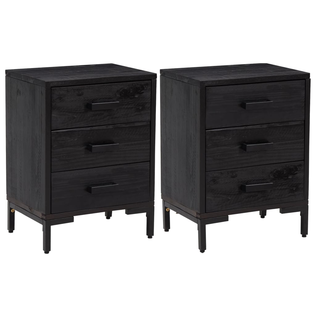 Nattbord 2 stk svart 40x30x55 cm heltre furu
