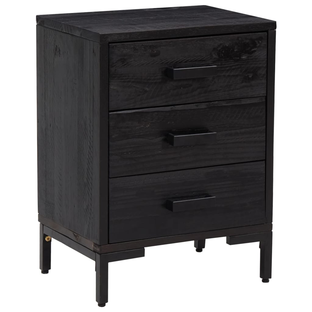Nattbord 2 stk svart 40x30x55 cm heltre furu